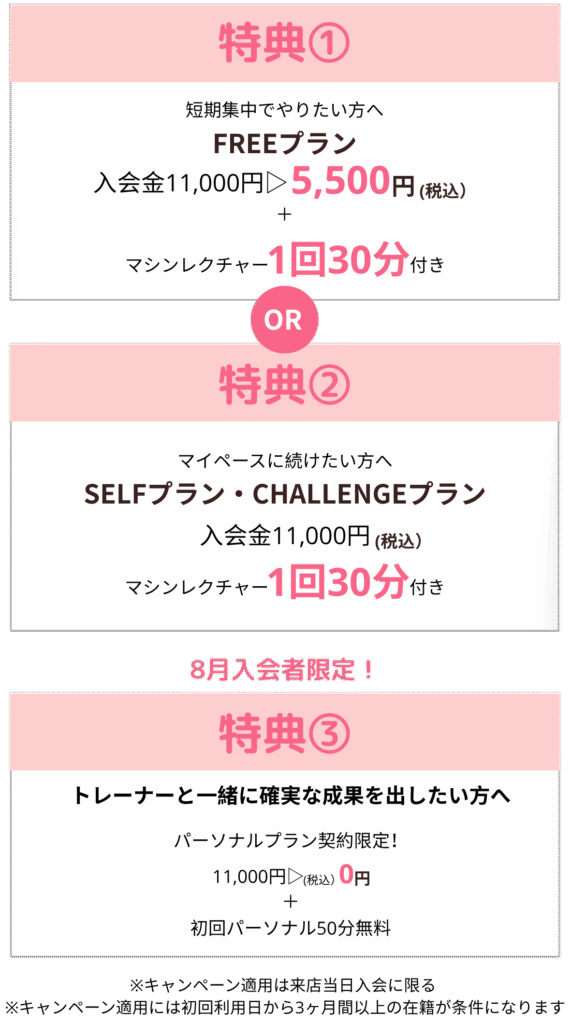 セルフィットWoman24 武蔵小山店のキャンペーン